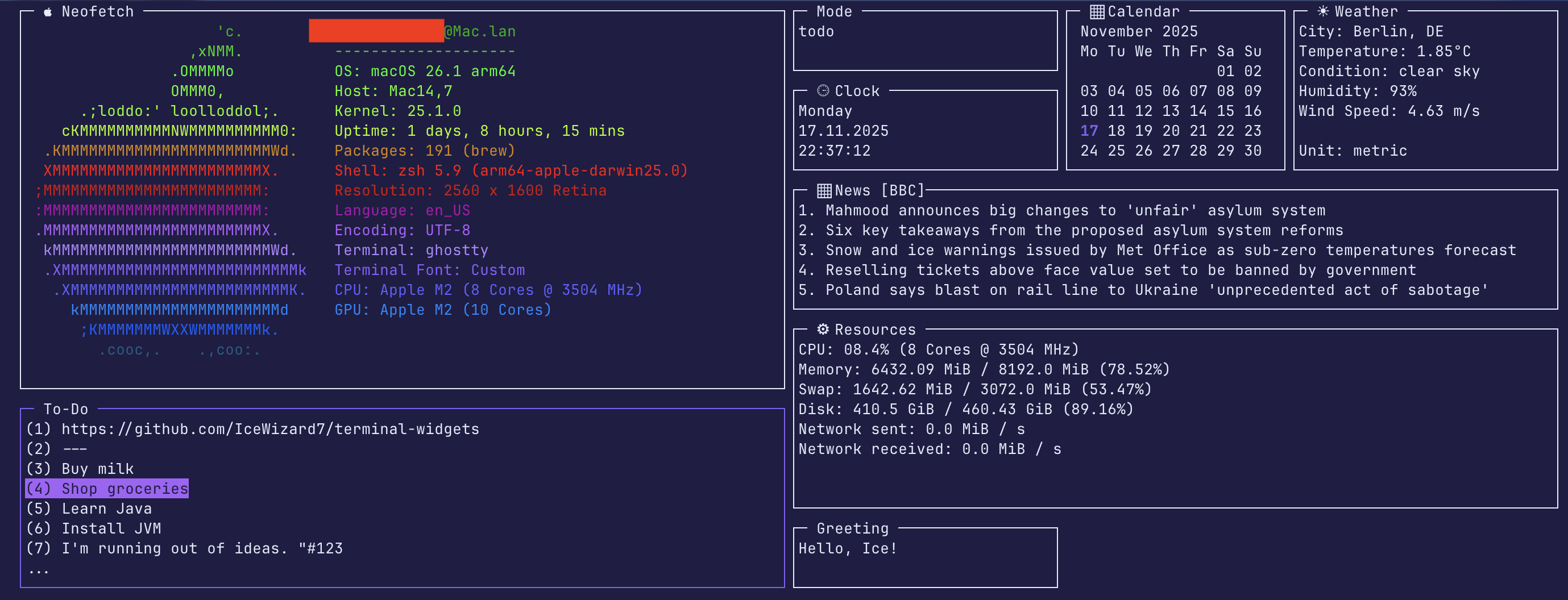 Terminal Widgets Dashboard